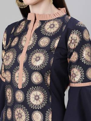 Blue printed crepe kurtas-and-kurtis 4