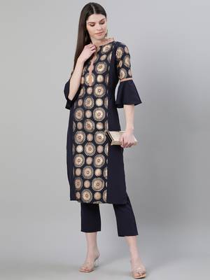 Blue printed crepe kurtas-and-kurtis 5