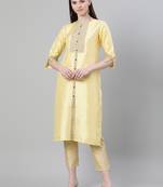Yellow plain art silk kurtas-and-kurtis
