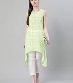 Green printed cotton kurtas-and-kurtis
