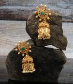 Green Stone Studded Designer Jhumkas