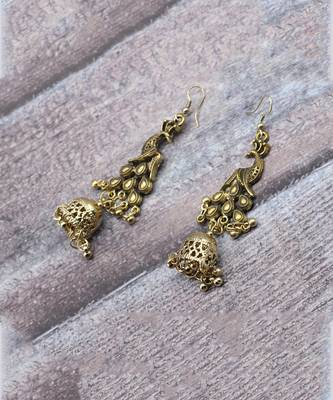 Gold Oxidised Peacock Earrings 5