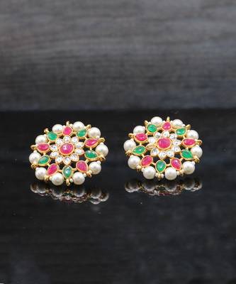 Multi Colour   Kundan Stud Earrings 1