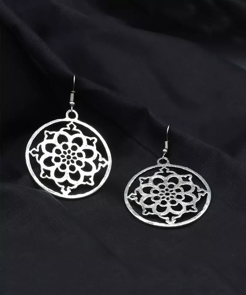 Silver Plated Round Shaped Earrings