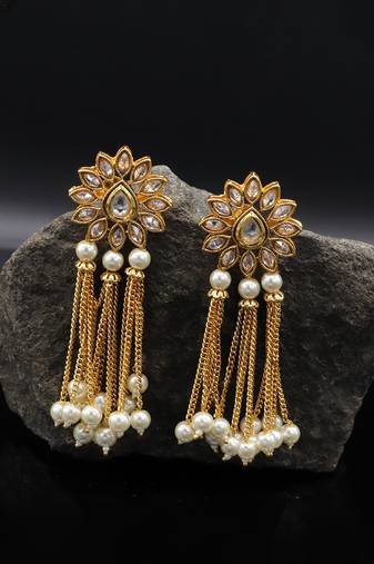 Gold Plated Kundan Designer Danglers Earrings