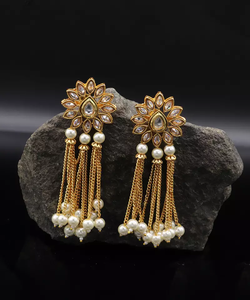 Gold Plated Kundan Designer Danglers Earrings