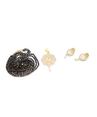 Gold Plated American Diamond Jewellery Mangalsutra Pendant with Chain for Women 6