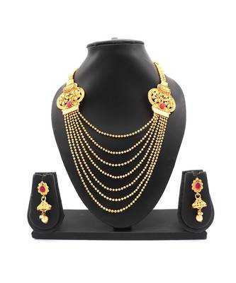 Stylish Gold Plated Wedding Jewellery  Multi-String Necklace Set For Women 5