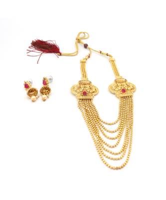 Stylish Gold Plated Wedding Jewellery  Multi-String Necklace Set For Women 6