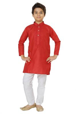 Shree Shubh Boys Ethnic Wear Red Kurta Payjama Set 1