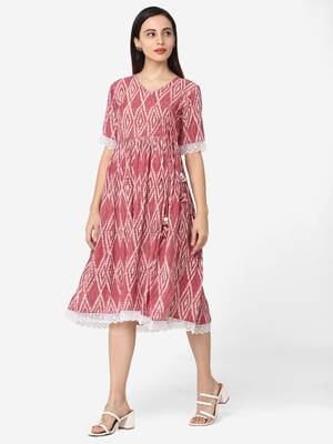 Shaily Retails Pink Colour Flared Dress 1
