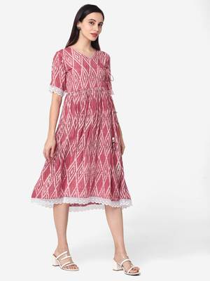 Shaily Retails Pink Colour Flared Dress 3