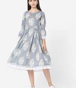 Shaily Retails Grey Colour Flared Dress