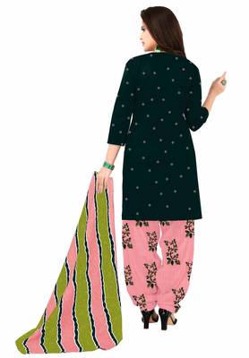 Bottle Green & Pink Cotton Printed Readymade Patiyala Suit Set 2