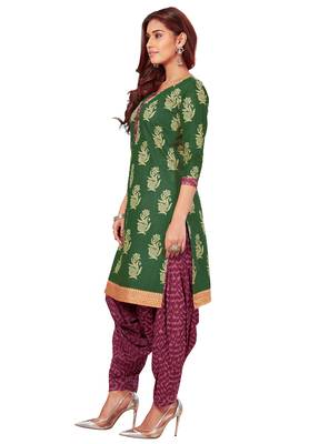 Mehendi Green & Burgundy Cotton Printed Readymade Patiyala Suit Set 4