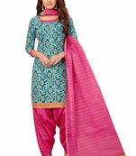 Blue & Pink Cotton Printed Readymade Patiyala Suit Set