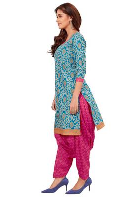 Blue & Pink Cotton Printed Readymade Patiyala Suit Set 4