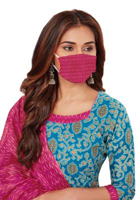 Blue & Pink Cotton Printed Readymade Patiyala Suit Set 5