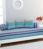 Diwan Set with 3 Cushion Covers and 2 Bolster Covers, Blue