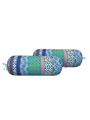 Diwan Set with 3 Cushion Covers and 2 Bolster Covers, Blue 3