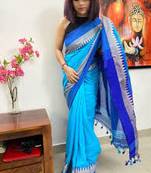 Blue Cotton Bengal Handloom Saree