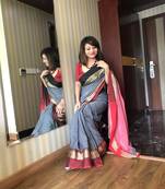 Grey Cotton Bengal Handloom Saree