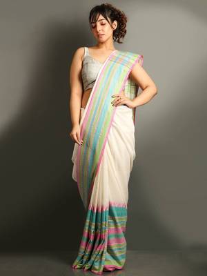 White Cotton Bengal Handloom Saree 1
