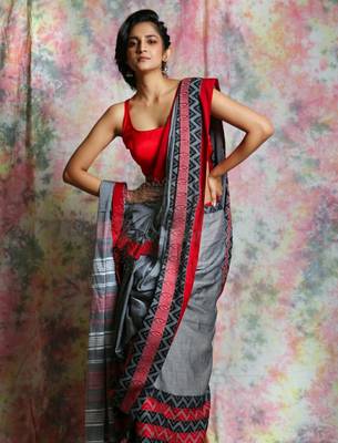 Grey Cotton Bengal Handloom Saree 1