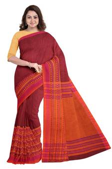 Maroon Cotton Bengal Handloom Saree