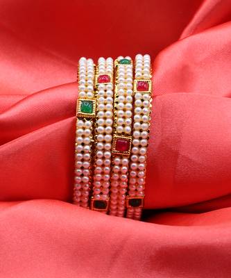 White Pearls Bangles Of 4 3