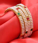 White Pearls Bangles Of 4