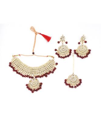 Gold Plated Kundan Pearl Fancy Choker Necklace Set Traditional Jewellery Set With Earrings For Women 2