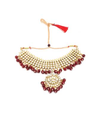 Gold Plated Kundan Pearl Fancy Choker Necklace Set Traditional Jewellery Set With Earrings For Women 6