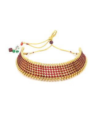 Red Stone Antique Kempu Choker Necklace Set 3