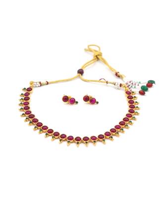 Gold Plated Red Stone Studded Necklace Set For Women 4