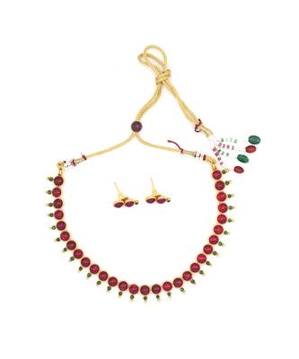 Gold Plated Red Stone Studded Necklace Set For Women 5