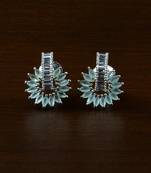 Rhodium Plated Mint Stone Embellished American Diamond Earrings 216ED480