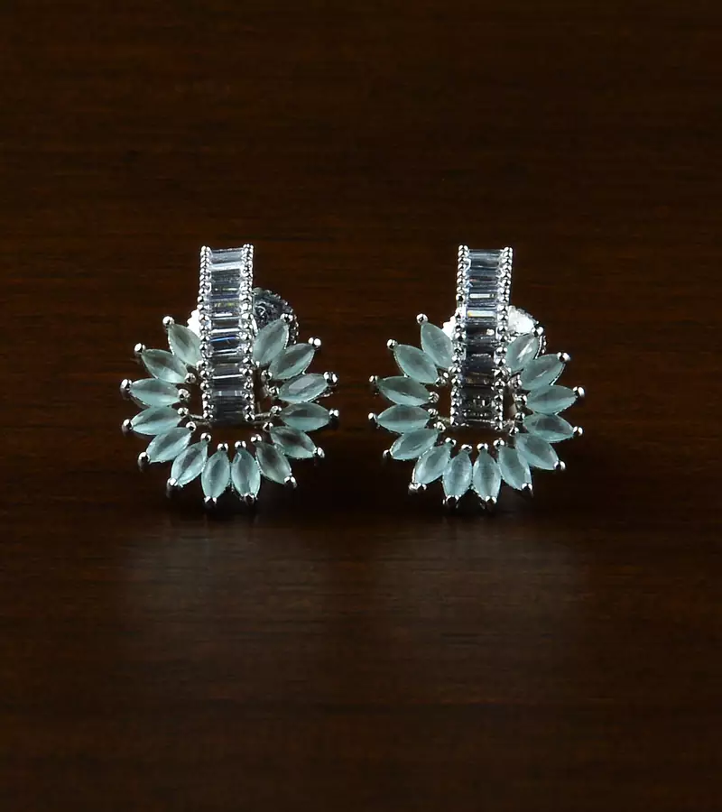 Rhodium Plated Mint Stone Embellished American Diamond Earrings 216ED480