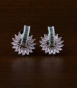 Rhodium Plated Baby Pink Stone Embellished American Diamond Earrings 216ED481