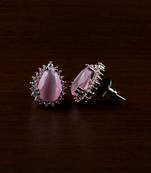 Rose and Black Plated Baby Pink Stone Embellished American Diamond Earrings 216ED482