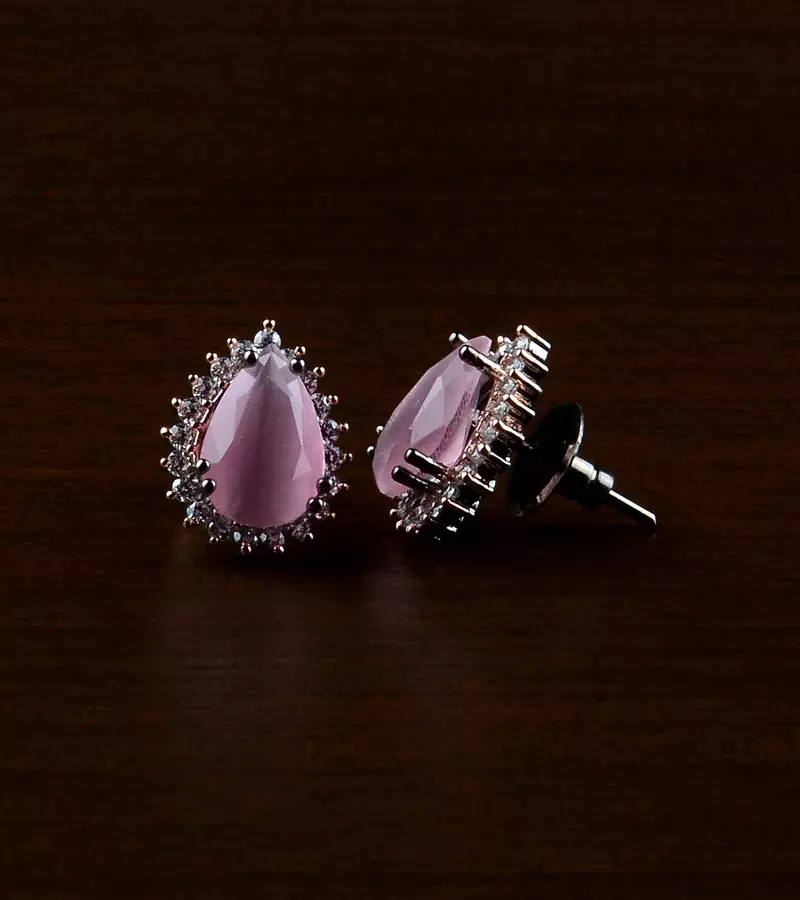 Rose and Black Plated Baby Pink Stone Embellished American Diamond Earrings 216ED482