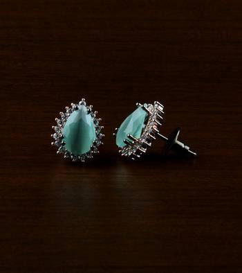 Rose and Black Plated Mint Stone Embellished American Diamond Earrings 216ED483 1