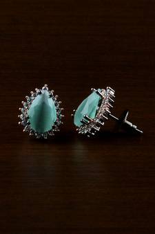 Rose and Black Plated Mint Stone Embellished American Diamond Earrings 216ED483