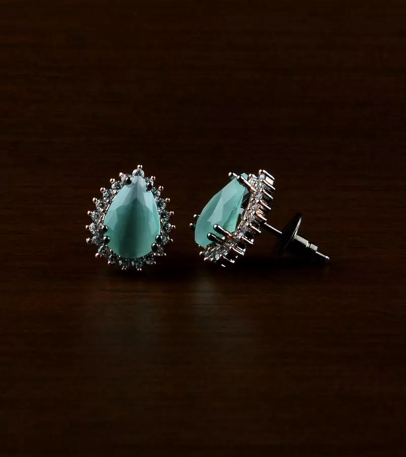 Rose and Black Plated Mint Stone Embellished American Diamond Earrings 216ED483