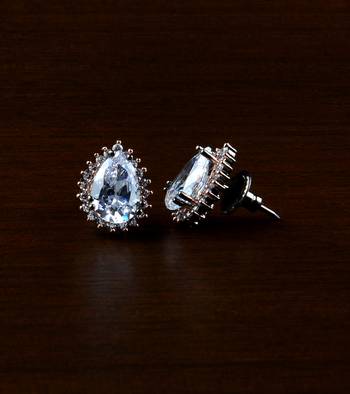 Rose and Black Plated White Stone Embellished American Diamond Earrings 216ED484 1