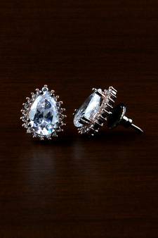 Rose and Black Plated White Stone Embellished American Diamond Earrings 216ED484