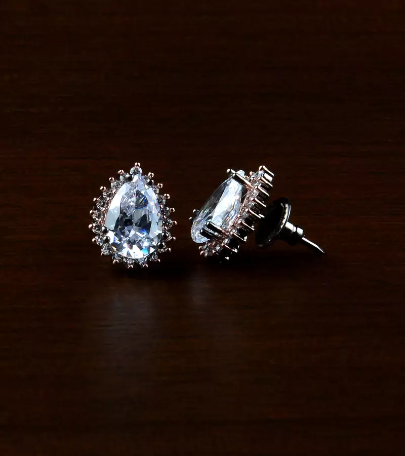 Rose and Black Plated White Stone Embellished American Diamond Earrings 216ED484