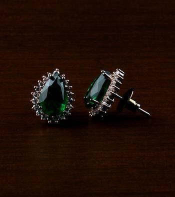 Rose and Black Plated Green Stone Embellished American Diamond Earrings 216ED485 1