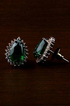 Rose and Black Plated Green Stone Embellished American Diamond Earrings 216ED485