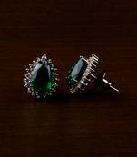 Rose and Black Plated Green Stone Embellished American Diamond Earrings 216ED485